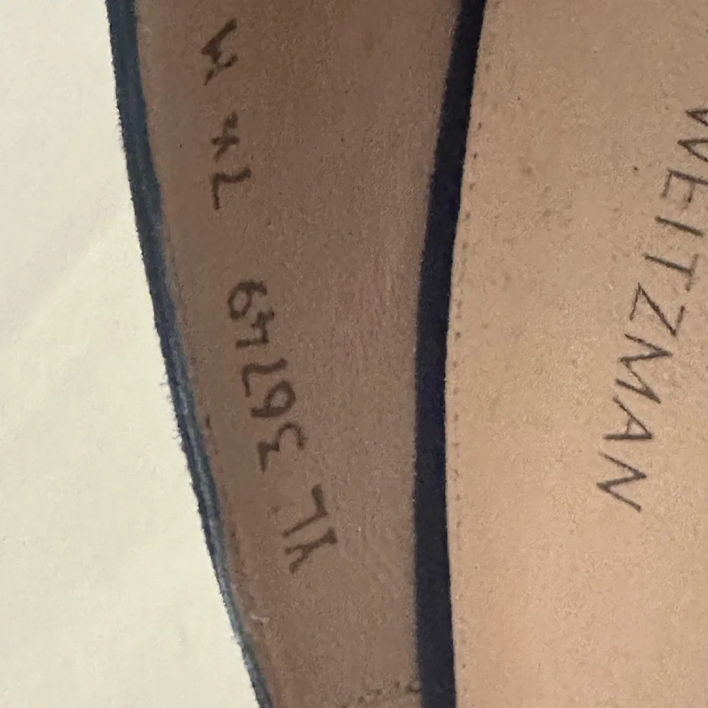 Stuart Weitzman Navy Blue Suede Pointed Toe Heels with Silver Accent - Picture 5 of 11